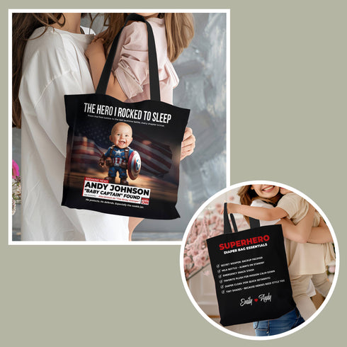 Personalized Baby Superhero Tote Bag – Custom Captain Design with Name, Photo & Quote